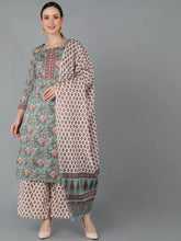 Women Cotton Floral Printed Kurta Trousers-VKSKD1139A